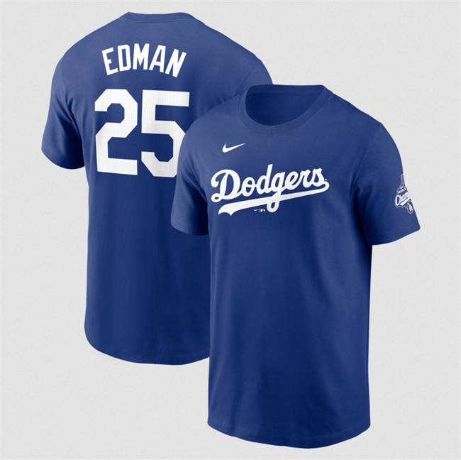 Men's Royal Los Angeles Dodgers #25 Tommy Edman 2025 World Series Champions Name & Number T-Shirt